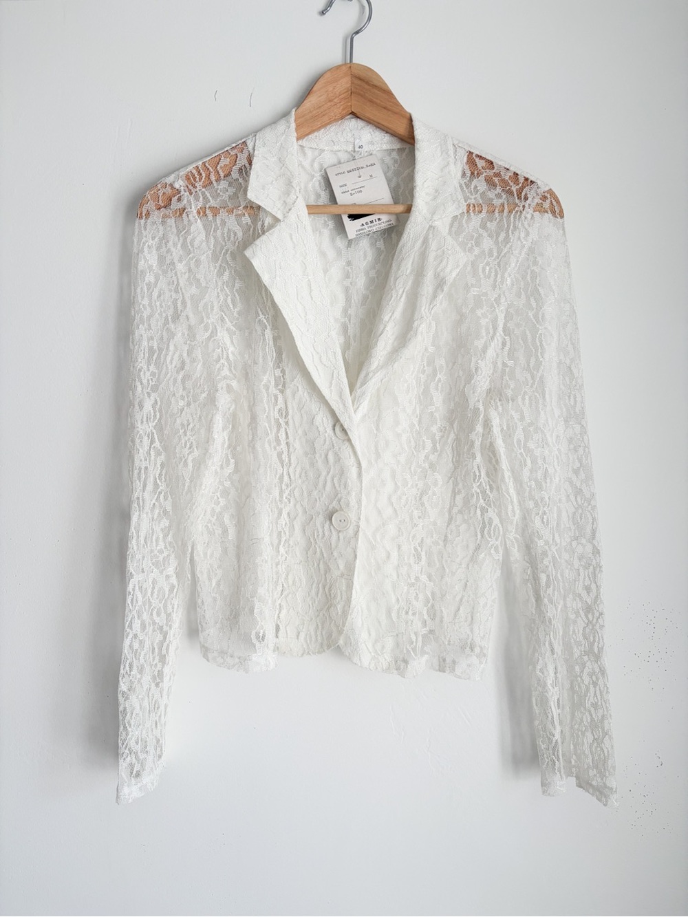 NWT Vintage Handcrafted AGMIR White Sheer Lace Blazer - Size M, Made in Europe